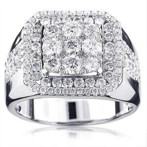 Stunning Lg. 1.50CTW. Men's Multi Stone Diamond Ring Stamped 925 Sterling Silver